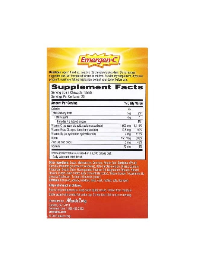 Emergen-C Vitamin C Chewables Orange Blast 1000 mg 40 Chewable Tablets 500 mg per Tablet  - Image 2