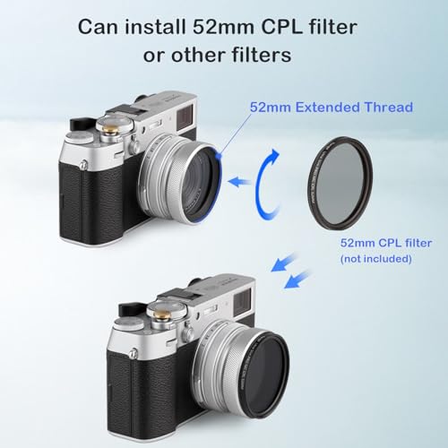 Haoge LUV-X54W Metal Lens Hood with MC UV Protection Multicoated Ultraviolet Lens Filter for Fujifilm X100VI Fuji X100V Camera Silver - Image 5