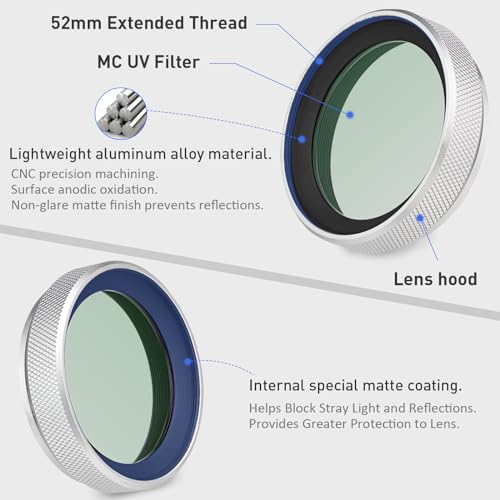 Haoge LUV-X54W Metal Lens Hood with MC UV Protection Multicoated Ultraviolet Lens Filter for Fujifilm X100VI Fuji X100V Camera Silver - Image 4