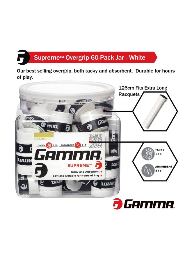 GAMMA Sports Supreme Overgrip for Tennis, Pickleball, Squash, Badminton, and Racquetball Racquets, 60-Jar, White