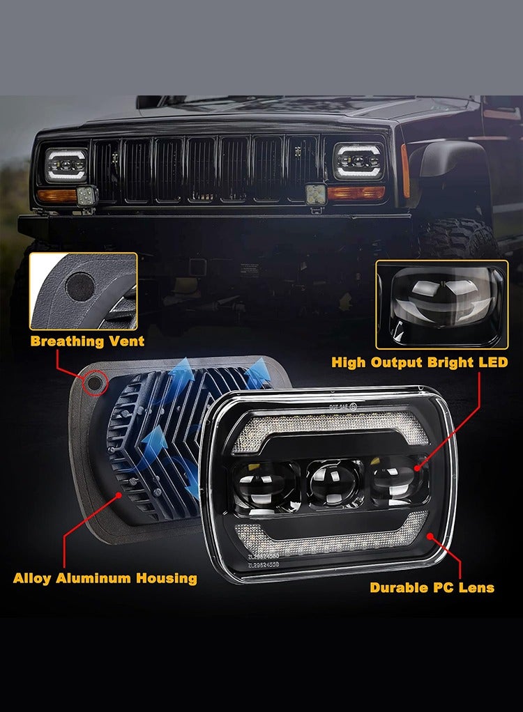 MR.SMART Mr Smart DOT SAE LED Headlights, 13x18 cm, 4 Modes with High/Low Beam, DRL, Turn Signal, Black  - Image 4