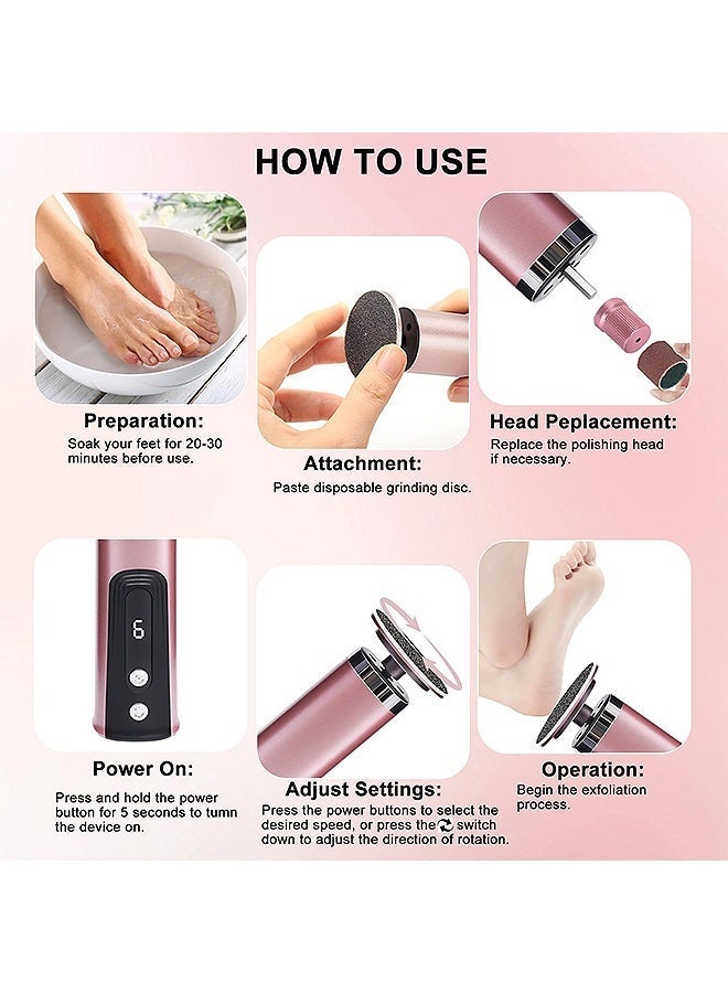 KENSON 2 in 1 Electric Foot Callus Remover, Adjustable Speed Foot Scrubber with Replacement Sandpaper Discs, Pedicure Tool with Digital Display for Dead Skin and Calluses (Pink) - Image 5