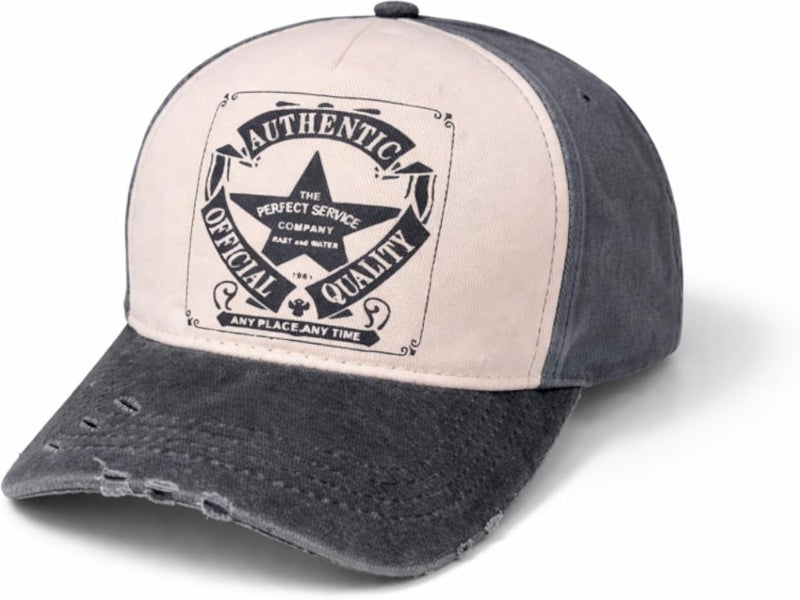Authentic Official Quality Vintage Baseball Cap – Cotton Blend Material Washed Denim Effect – Tricolor Design – Adjustable Snapback – Unisex – N-Welt