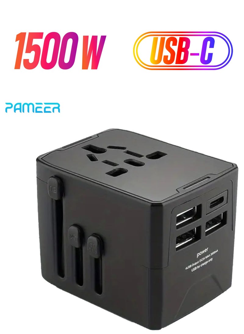 PAMEER Universal Travel Adapter, International Travel Adapter Wall Charger AC Plug Adapter with 5.6A Smart Power and 3.5A 3 USB 1 Type-C, Worldwide All in One Power Adapter Travel Charger for USA EU UK AU.  - Image 1