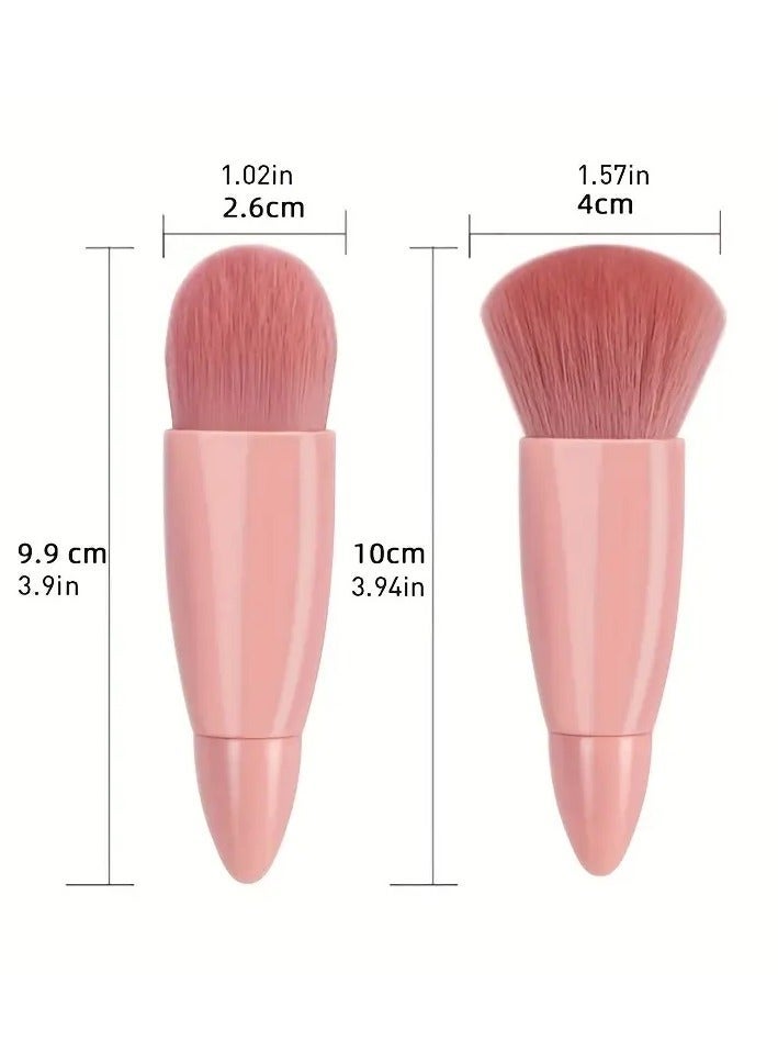 5 Pack Portable Mini Make up Brush Set With Mirror and Case Soft Fiber Hair Powder and Eye Shadow Brushes for Professional Beauty Tools - Pink - Image 2