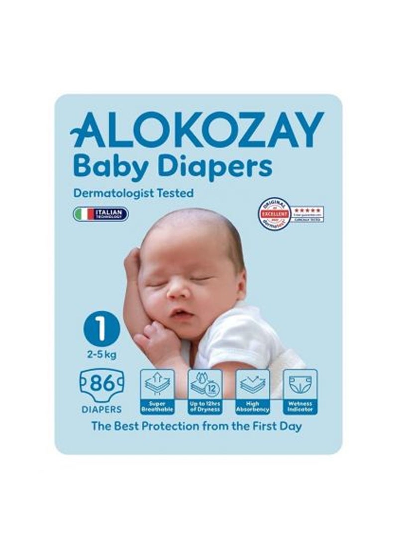 Alokozay Premium Baby Diapers - Size 1 2-5 Kg 86 Diapers - Image 1