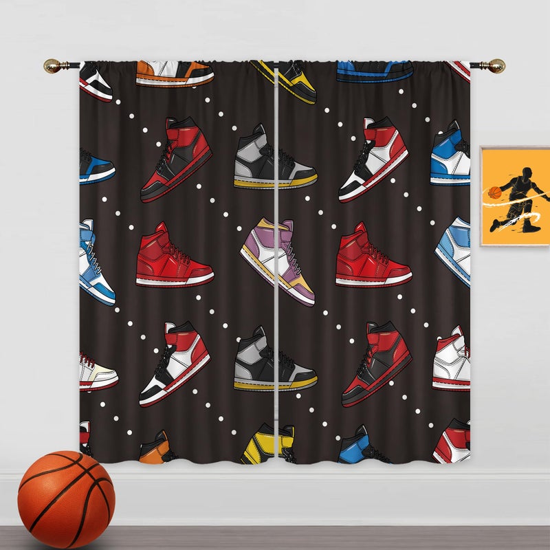 Mitpok Retro Basketball Shoes Curtains for Boys BedroomKid Red Black Sneaker Wall Decor 42Wx63H Inch Rod Pocket Sports Colorful Modern Cool Teen Men 2 Panel Window Treatment Set for Living Room