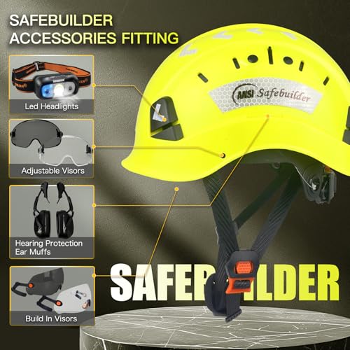 SAFEBUILDER خوذة أمان SAFEBUILDER للمهندسين مع فتحات تهوية قابلة للتعديل للرجال والنساء ، خوذة أمان صناعية بنظام تعليق 6 نقاط ANSI Z89.1-14 (خوذة صفراء فوسفورية 02)  - Image 3