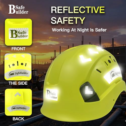 SAFEBUILDER خوذة أمان SAFEBUILDER للمهندسين مع فتحات تهوية قابلة للتعديل للرجال والنساء ، خوذة أمان صناعية بنظام تعليق 6 نقاط ANSI Z89.1-14 (خوذة صفراء فوسفورية 02)  - Image 5