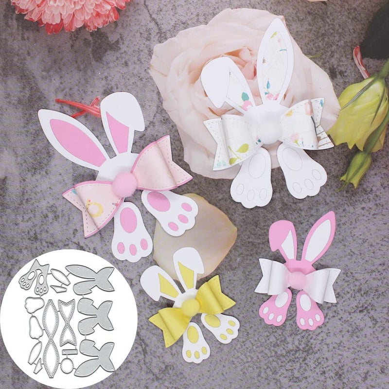 4Pcs Bunny Bows Cutting Die Cuts DIY Crafts Template Bunny Bows Scrapbook Cards Cutting Dies Cut Stencils for DIY Embossing Card Making Decorative Paper Dies Scrapbooking
