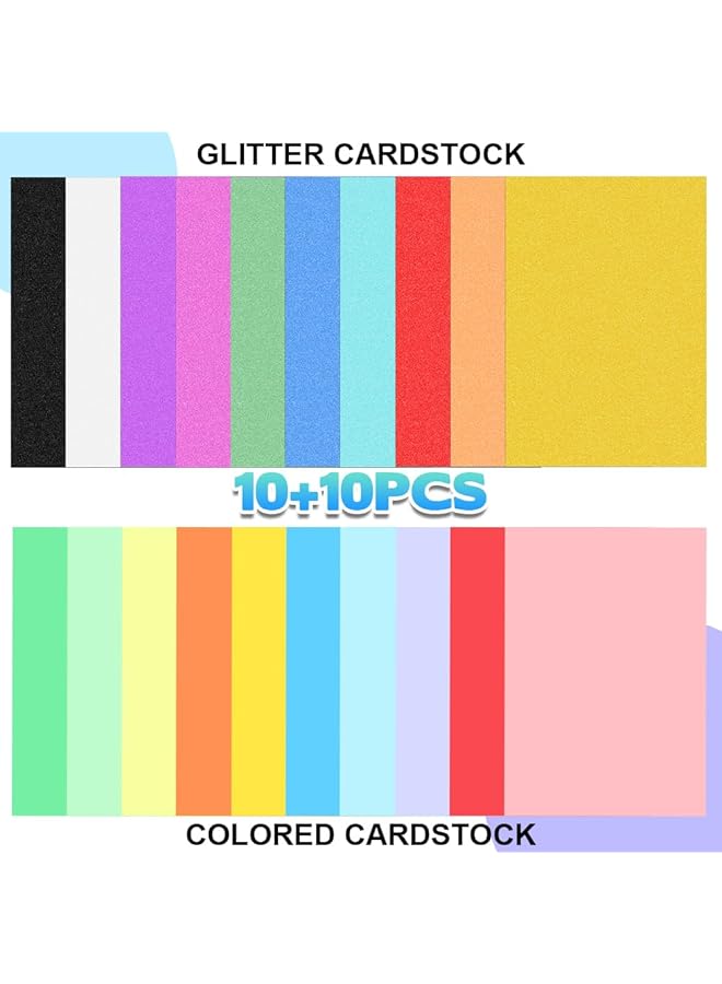 إيروريكس مجموعة ورق مقوى لامع مكونة من 20 ورقة متعددة الألوان من ورق مقوى لامع وورق مقوى ملون مقاس A4 ورق مقوى سميك ملون لامع لصناعة البطاقات اليدوية وديكور الحفلات وتغليف صناديق الهدايا - Image 4