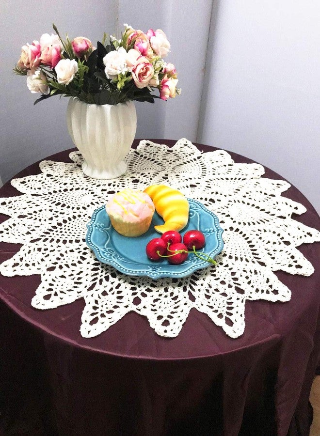 Damanni Cotton Handmade Crochet Lace Tablecloth Doilies Doily,Round,Beige,20 Inch - Image 3