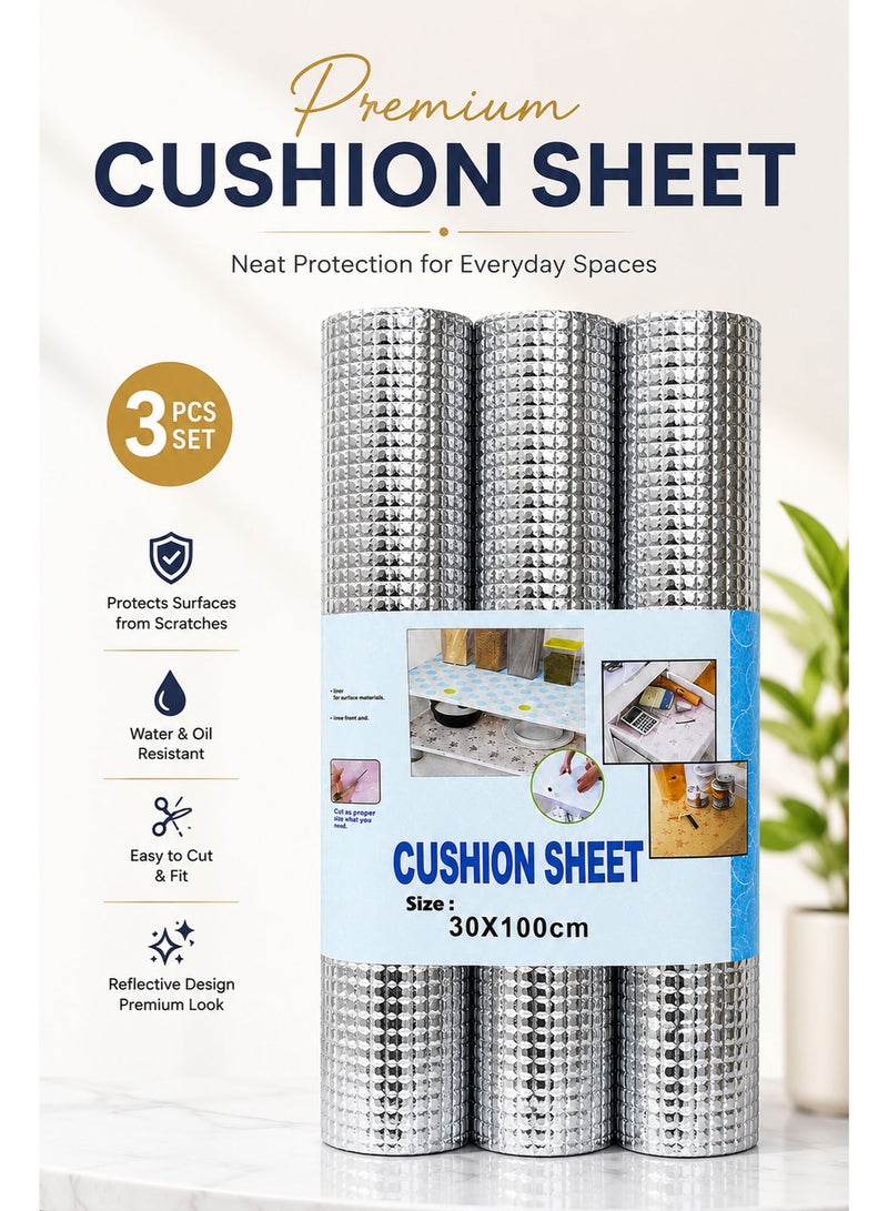 Multipurpose Aluminum Shelf Mat Roll 3PCS (30 × 100cm), Anti-Slip Waterproof Cabinet & Drawer Liner for Kitchen Shelves, Refrigerator, Table & Cupboard Protection (Silver) - Image 5