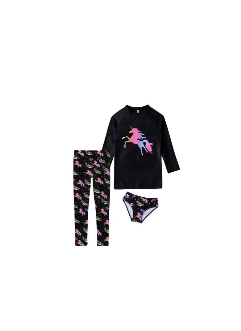 Generic - Girls' swimsuit consisting of a black T-shirt with a drawing and black pants decorated - Image 1