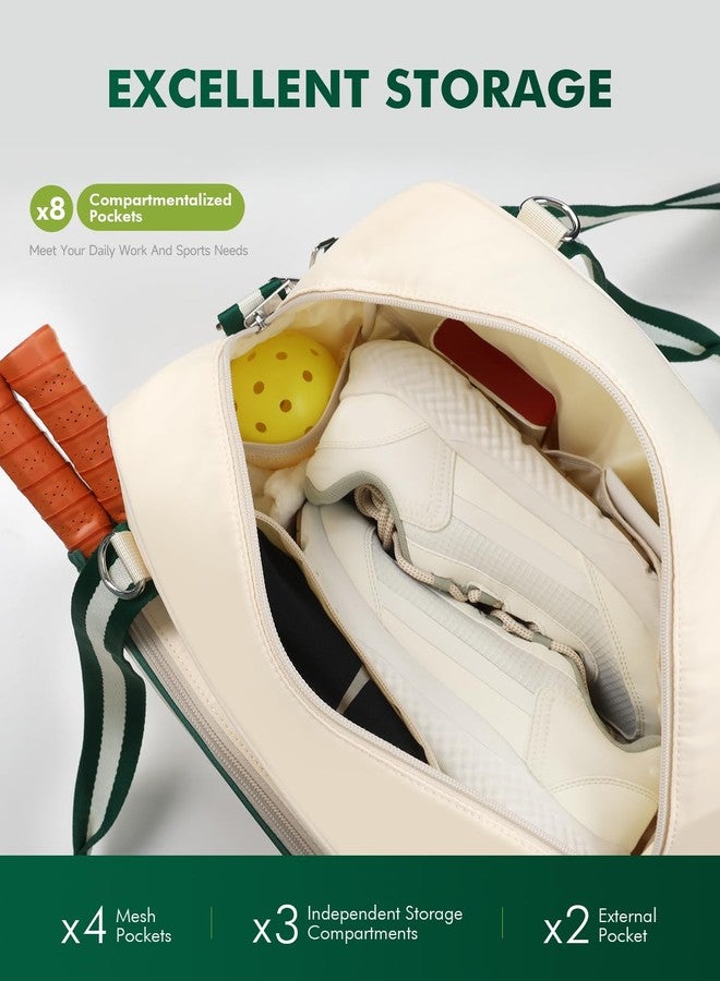 Movker Pickleball Tote Bag for Women Men with Paddle Cover Pocket External Ball Bag and Adjustable Shoulder Strap Fence Hook (Beige) - Image 4