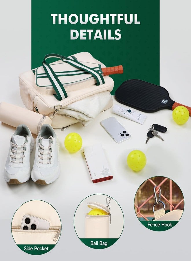 Movker Pickleball Tote Bag for Women Men with Paddle Cover Pocket External Ball Bag and Adjustable Shoulder Strap Fence Hook (Beige) - Image 2