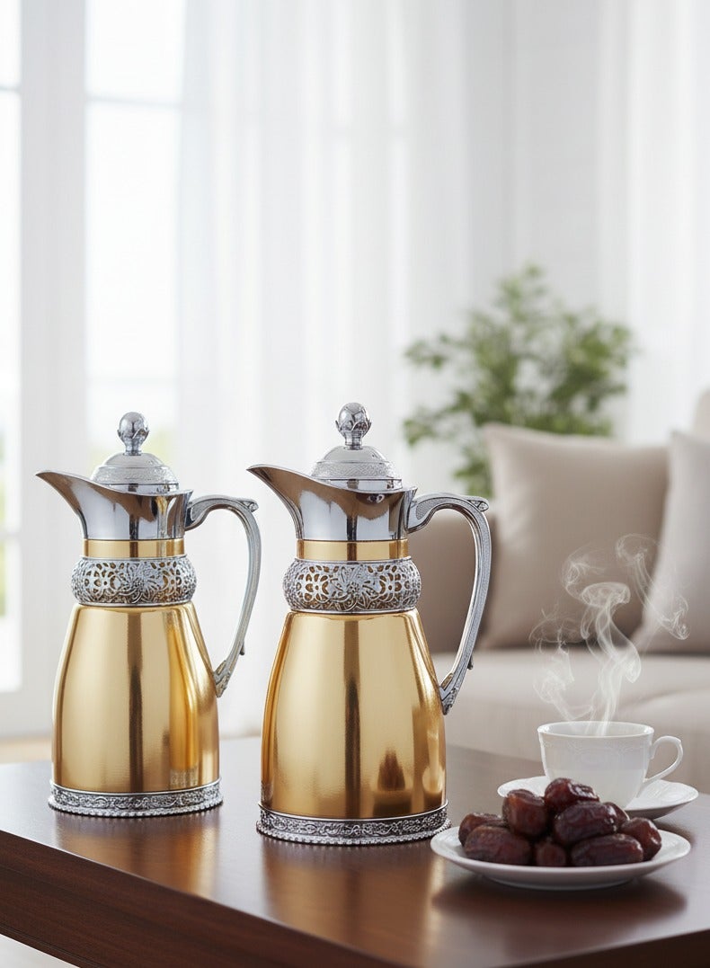 REEM 2-Piece Tea/Coffee Flask Set 0.8L & 0.85L Gold/Silver - Image 1