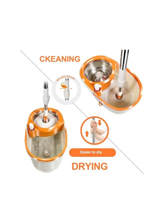 promass Spin Mop and Buckets Sets, Microfibre Flat Mop Bucket with Foot Pedal, Telescopic Handle & 5 Reusable Pads for Hardwood Laminate Tile Floors - Send 5 Cleaning Cloths - Image 2