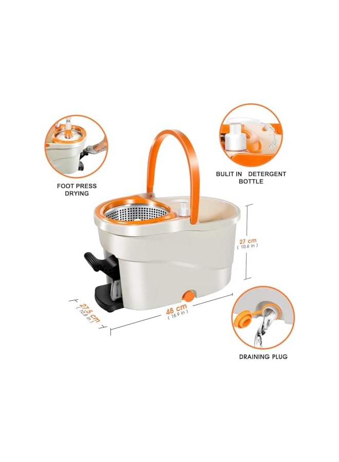 promass Spin Mop and Buckets Sets, Microfibre Flat Mop Bucket with Foot Pedal, Telescopic Handle & 5 Reusable Pads for Hardwood Laminate Tile Floors - Send 5 Cleaning Cloths - Image 5