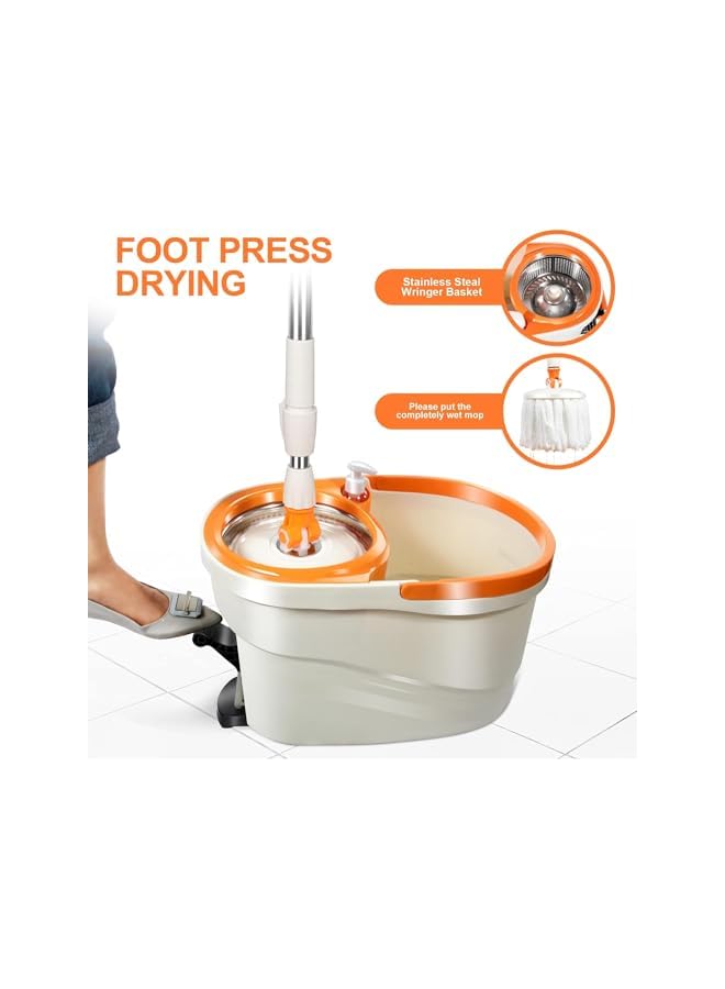 promass Spin Mop and Buckets Sets, Microfibre Flat Mop Bucket with Foot Pedal, Telescopic Handle & 5 Reusable Pads for Hardwood Laminate Tile Floors - Send 5 Cleaning Cloths - Image 3