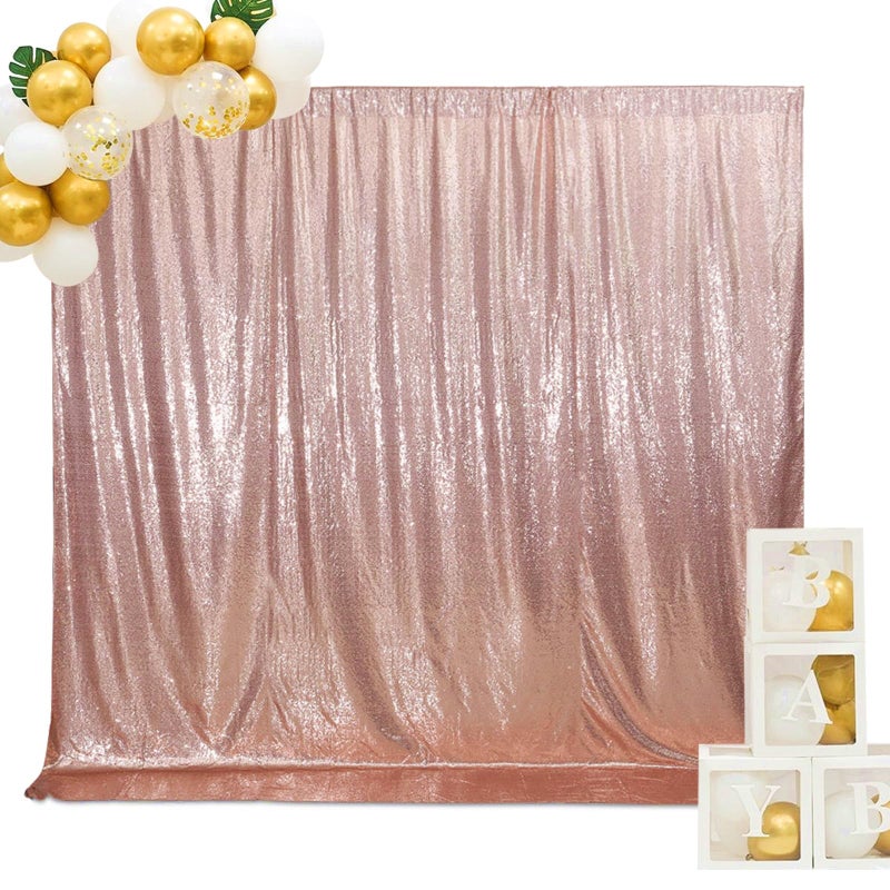 SquarePie Sequin Backdrop NonTransparent Background Sparkly Curtain for Wedding Party 6FT x 8FT Rose Gold