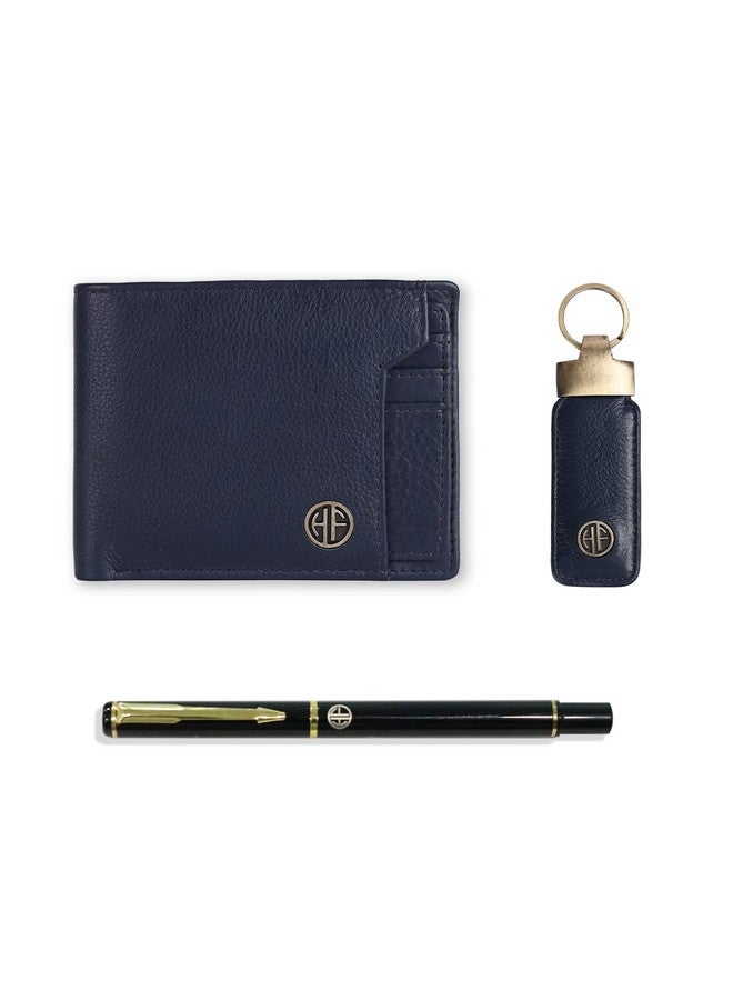 HAMMONDS FLYCATCHER Gift for Men Combo - Genuine Leather Wallet, Keychain, Ball Pen Set - Wallets with 6 Card Slots, Coin Pocket - Birthday Gift for Husband, Boyfriend - Unique Gifts for Men - Blue - Image 1
