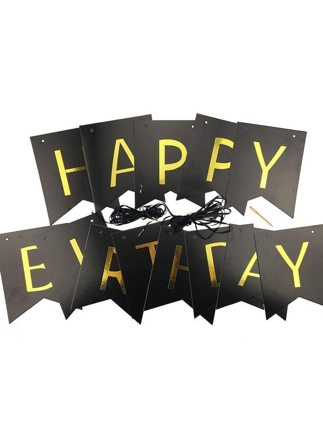 فافيلا لافتة عيد ميلاد سعيد باللونين الأسود والذهبي من فافيلا للأولاد والبنات والصديق والصديقة والزوج واحتفالات أعياد ميلاد الأطفال وعلامات الرايات وعناصر زخرفية للعلم - Image 2