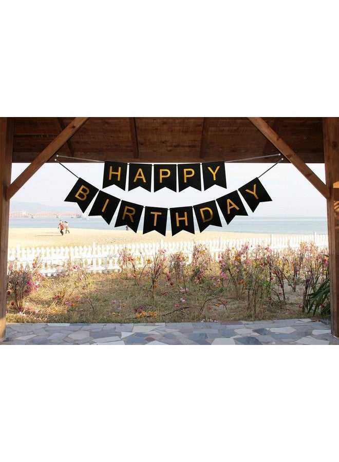 فافيلا لافتة عيد ميلاد سعيد باللونين الأسود والذهبي من فافيلا للأولاد والبنات والصديق والصديقة والزوج واحتفالات أعياد ميلاد الأطفال وعلامات الرايات وعناصر زخرفية للعلم - Image 5