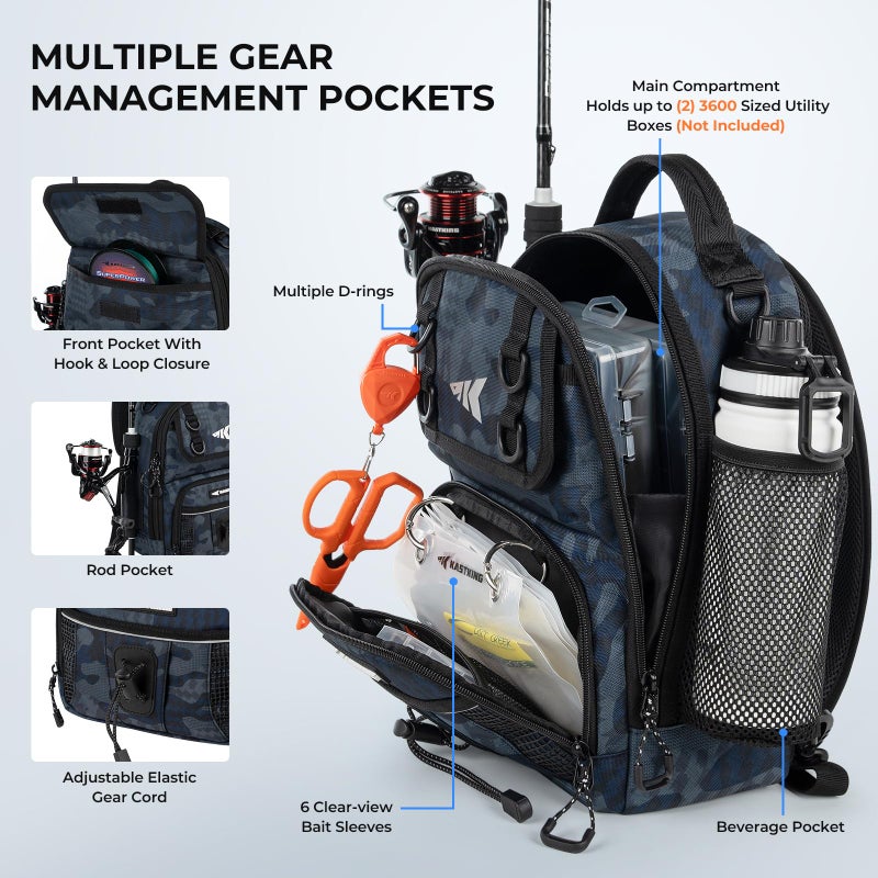 KastKing BaitSpace Standard Fishing Tackle Sling Bag, Water-resistant Sling Pack for Bank, Wader & Boat Fishing, Rod & Beverage Holder, Adjustable Straps, Durable 420D Nylon Fabric - Image 3