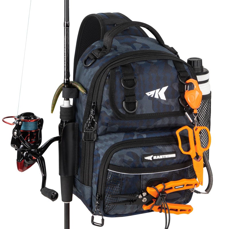 KastKing BaitSpace Standard Fishing Tackle Sling Bag, Water-resistant Sling Pack for Bank, Wader & Boat Fishing, Rod & Beverage Holder, Adjustable Straps, Durable 420D Nylon Fabric - Image 1