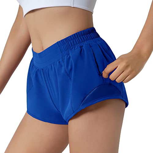 Aurefin Running Shorts for Women,Quick Dry Athletic Sports Shorts Lightweight Active Workout Gym Shorts with Zip Pocket Blue/S - Image 2