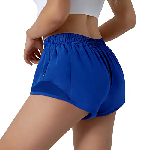 Aurefin Running Shorts for Women,Quick Dry Athletic Sports Shorts Lightweight Active Workout Gym Shorts with Zip Pocket Blue/S - Image 3