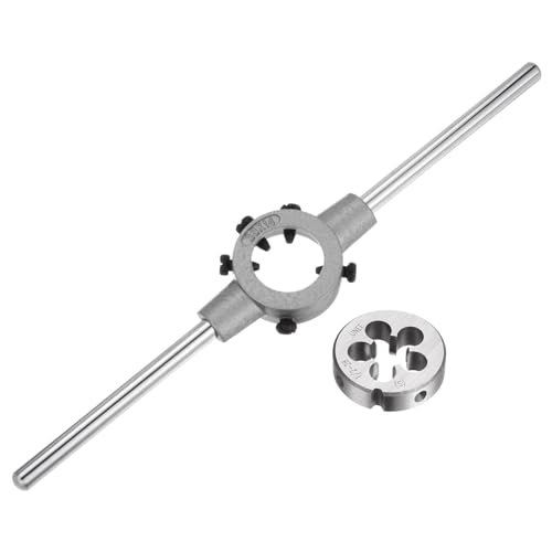 uxcell Die Stock Handle Wrench Set 1228 UNEF Round Die and 38mm Die Holder Fits 1258 UNCUNF Metric M12M14 38mm OD Dies for Bolt Thread Repair - Image 1