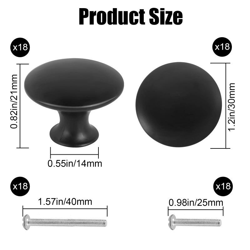 Romeda 18 Piece Drawer Knobs, Black Cabinet Knobs with Screw, 30mm Drawer Pulls for Dresser, Kitchen, and Cabinet Drawers - Image 3