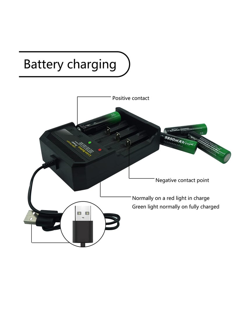 4 PCS 18650 Battery charge with 3.7V 9800mAh Button Top Rechargeable Battery and 4-Bay Charger for Headlamps, RC Cars, Flashlight, Doorbell, Camera, Small Fan, Sound Equipment and More  - Image 2