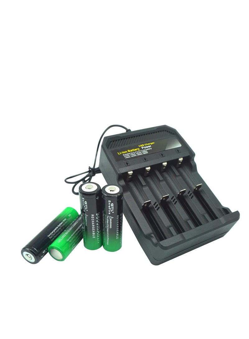 4 PCS 18650 Battery charge with 3.7V 9800mAh Button Top Rechargeable Battery and 4-Bay Charger for Headlamps, RC Cars, Flashlight, Doorbell, Camera, Small Fan, Sound Equipment and More  - Image 5