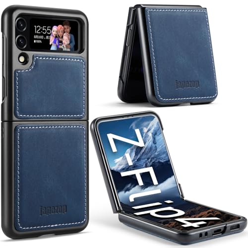 japezop Samsung Galaxy Z Flip 4 CaseSlim DurableSoft Leather Phone Case with Hard Shockproof Back Cover 67 Blue - Image 1