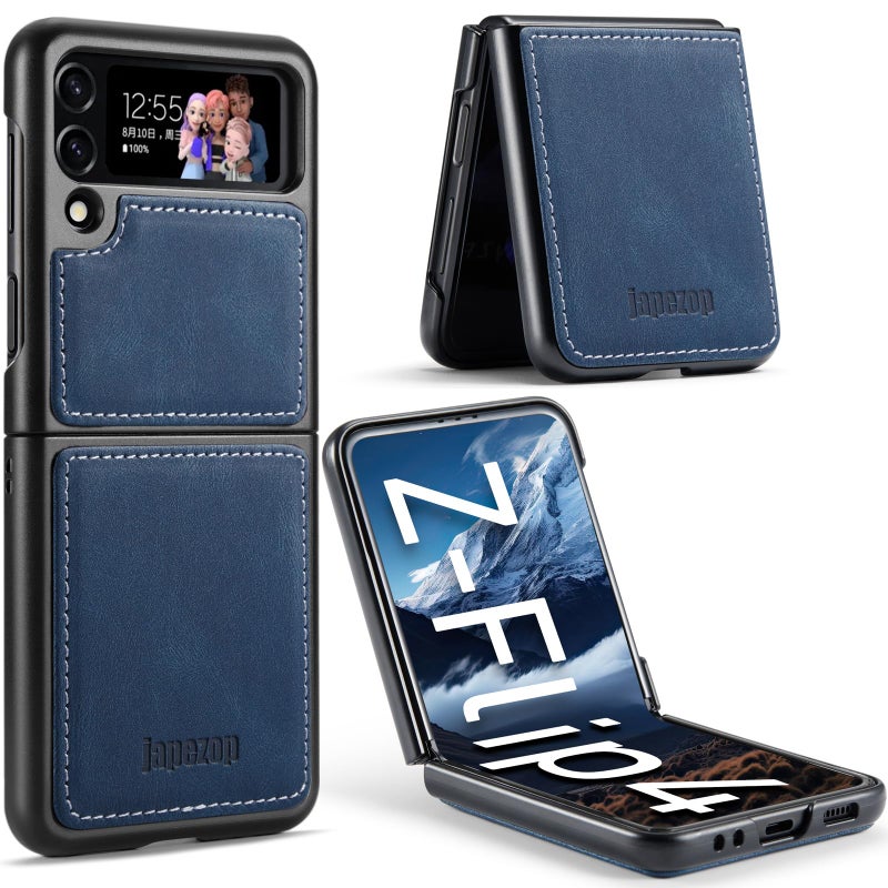 japezop Samsung Galaxy Z Flip 4 CaseSlim DurableSoft Leather Phone Case with Hard Shockproof Back Cover 67 Blue - Image 3