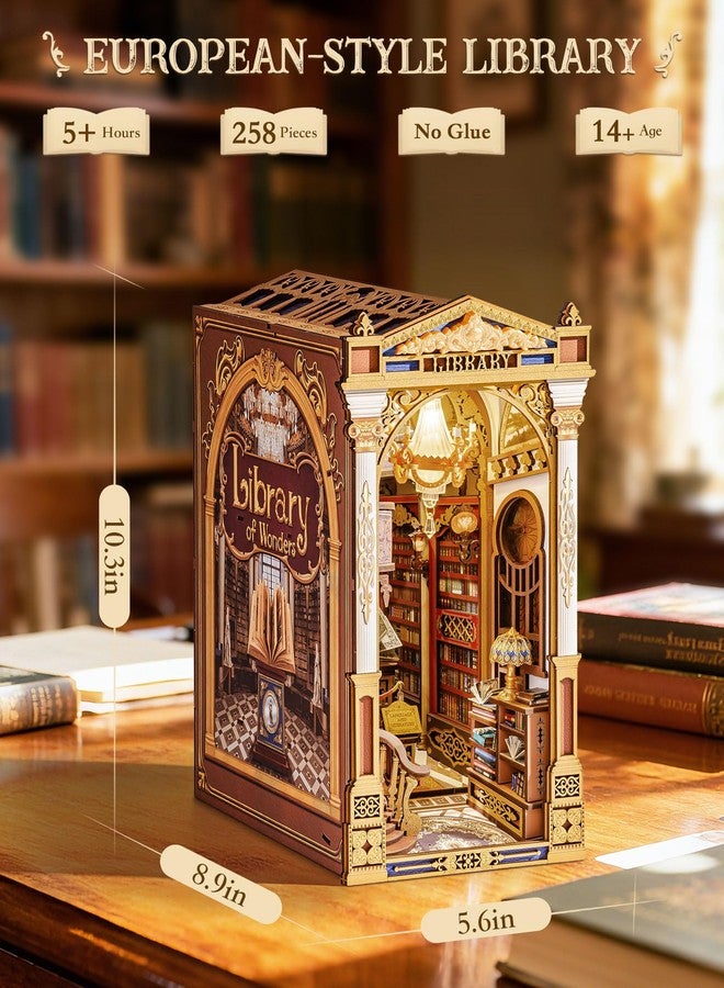 Rolife Book Nook Kits 3D Wooden Puzzle for Adults - Library of Wonders 258-Piece DIY Booknook Building Kit Baroque Architecture Model Bookshelf Decor Craft Gift for Adult Book Lovers - Image 5