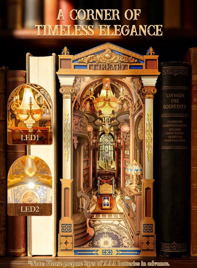 Rolife Book Nook Kits 3D Wooden Puzzle for Adults - Library of Wonders 258-Piece DIY Booknook Building Kit Baroque Architecture Model Bookshelf Decor Craft Gift for Adult Book Lovers - Image 4