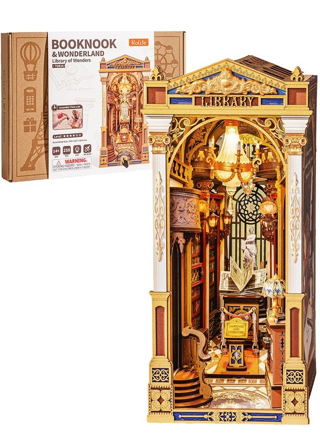 Rolife Book Nook Kits 3D Wooden Puzzle for Adults - Library of Wonders 258-Piece DIY Booknook Building Kit Baroque Architecture Model Bookshelf Decor Craft Gift for Adult Book Lovers - Image 1