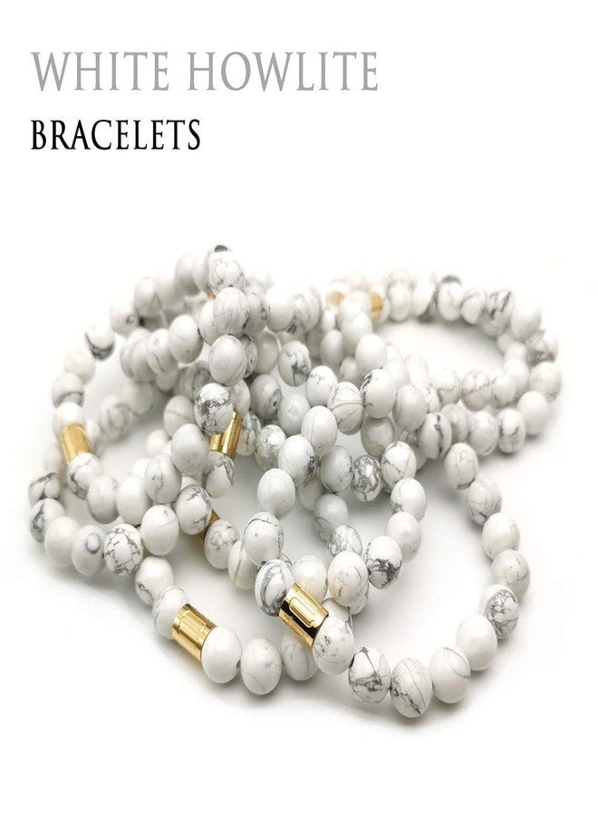 Morchic White Howlite Natural Gemstone Stretch Bracelet for Womens Mens, Genuine Semi Precious Stone 10mm Beads Classic Style Birthday Gift 8 Inches - Image 4