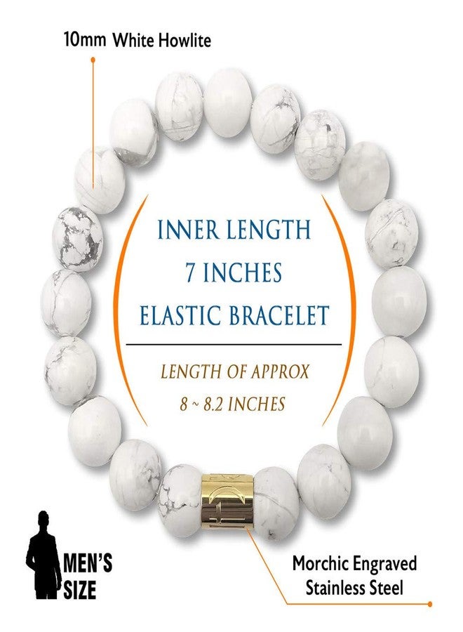 Morchic White Howlite Natural Gemstone Stretch Bracelet for Womens Mens, Genuine Semi Precious Stone 10mm Beads Classic Style Birthday Gift 8 Inches - Image 3