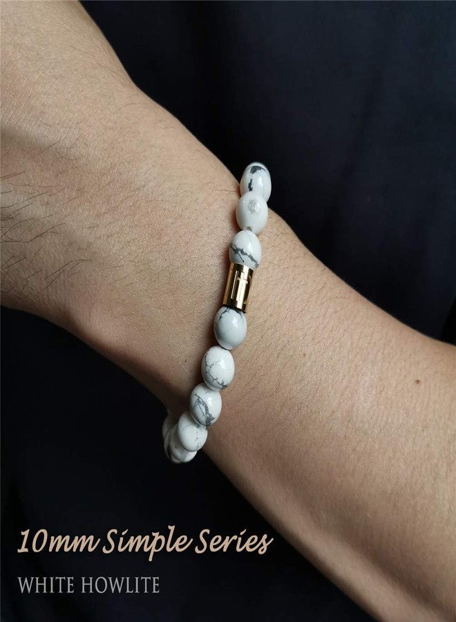 Morchic White Howlite Natural Gemstone Stretch Bracelet for Womens Mens, Genuine Semi Precious Stone 10mm Beads Classic Style Birthday Gift 8 Inches - Image 2