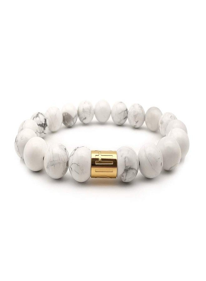 Morchic White Howlite Natural Gemstone Stretch Bracelet for Womens Mens, Genuine Semi Precious Stone 10mm Beads Classic Style Birthday Gift 8 Inches - Image 1
