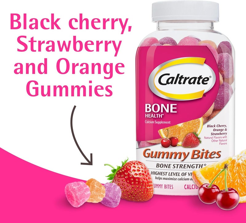 Caltrate Gummy Bites 500 mg Calcium and Vitamin D Supplement Black Cherry Strawberry Orange  100 Count - Image 2