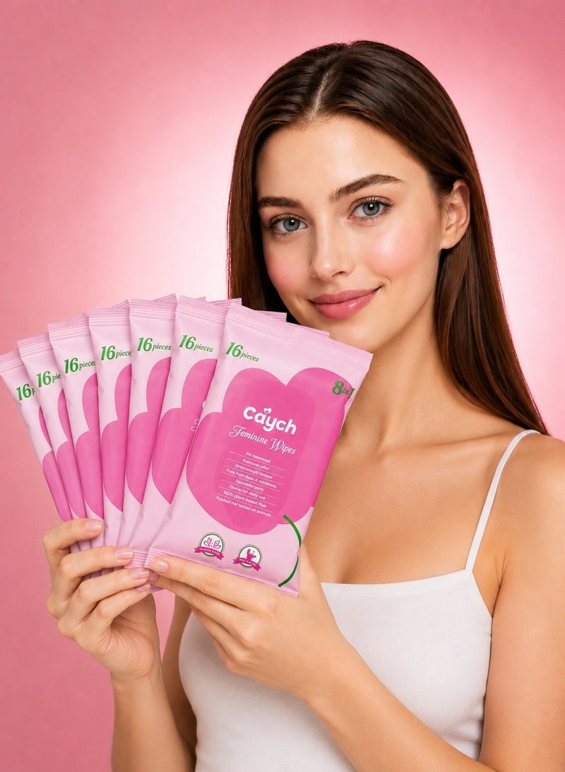 CAYCH Feminine Intimate Hygiene Wipes 16 x 6 - 96 Sheets for Women, 8 in 1 PH Balanced, Deodorizing, Moisturizing, Hypoallergenic, Flushable Biodegradable Personal Care Cleaning Wet Wipes - Image 1