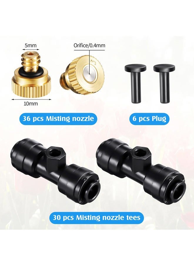 Ripeng Misting Nozzles Kit Include Water Misting Nozzle Tees Thread 1/4 Inch and Brass Orifice Nozzle with Black Plug for Outdoor Spray Cooling System (72 Pieces) - Image 4