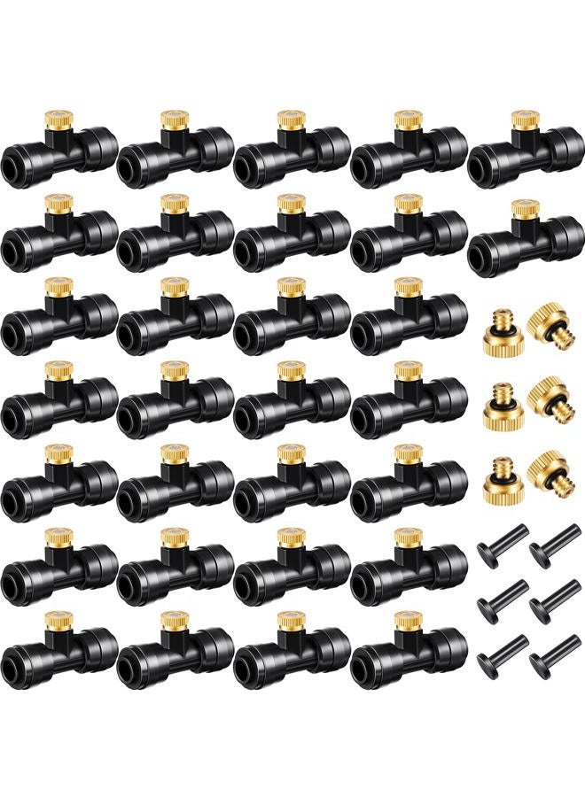Ripeng Misting Nozzles Kit Include Water Misting Nozzle Tees Thread 1/4 Inch and Brass Orifice Nozzle with Black Plug for Outdoor Spray Cooling System (72 Pieces) - Image 1