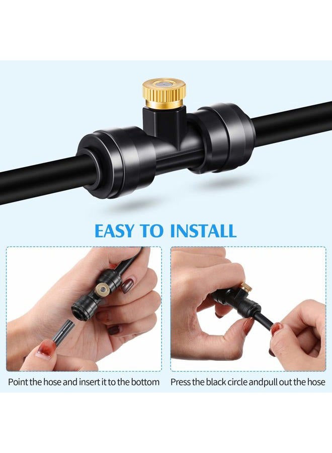 Ripeng Misting Nozzles Kit Include Water Misting Nozzle Tees Thread 1/4 Inch and Brass Orifice Nozzle with Black Plug for Outdoor Spray Cooling System (72 Pieces) - Image 3